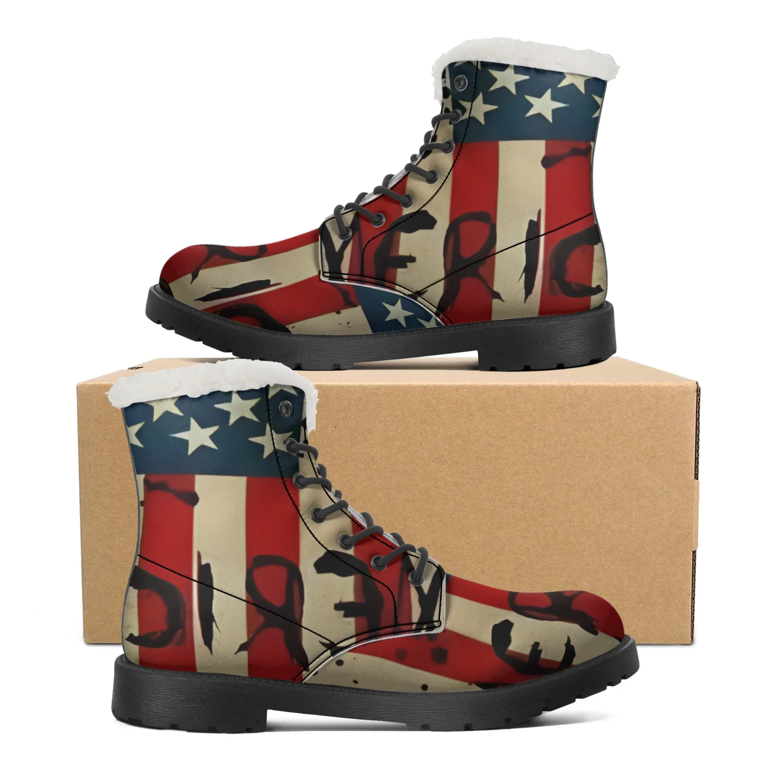 

American Flag Pattern Plush Boots Hip Hop Men Women Teenager Shoes Casual Boot Outdoor High Quality Warm High Boots EU35-48
