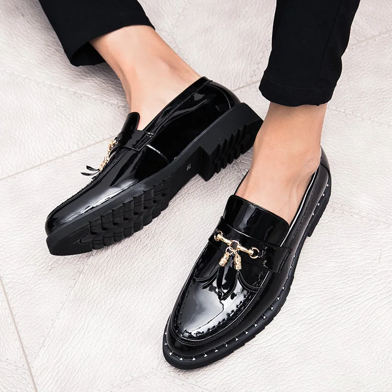 Men Leather Driving Shoes tassel Black Blue Slip On loafers spring Summer Men Leather moccasins outdoor club pary shoes men