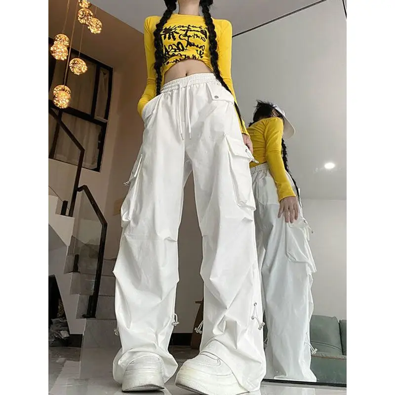 

Hot Girl American White Pleated Loose Work Pants Women's Spring and Autumn High Street Hip-hop High Waist Slimming Casual Pants