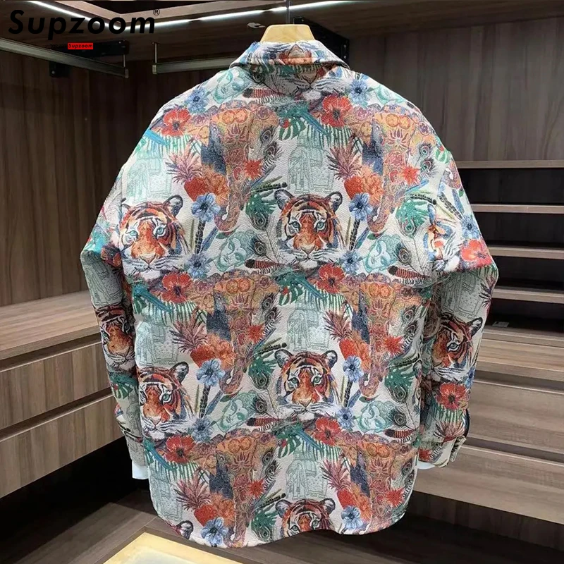 Supzoom 2023 New Arrival Top Fashion Brand Clothing Turn-down Collar Open Stitch Chemise Tiger Casual Shirts Jacket Men Coat