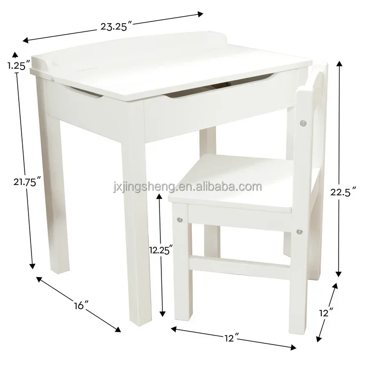 

Wooden Desk Simple Children Study Table with Chair Set White Painted Eco-friendly Kids Furniture Set