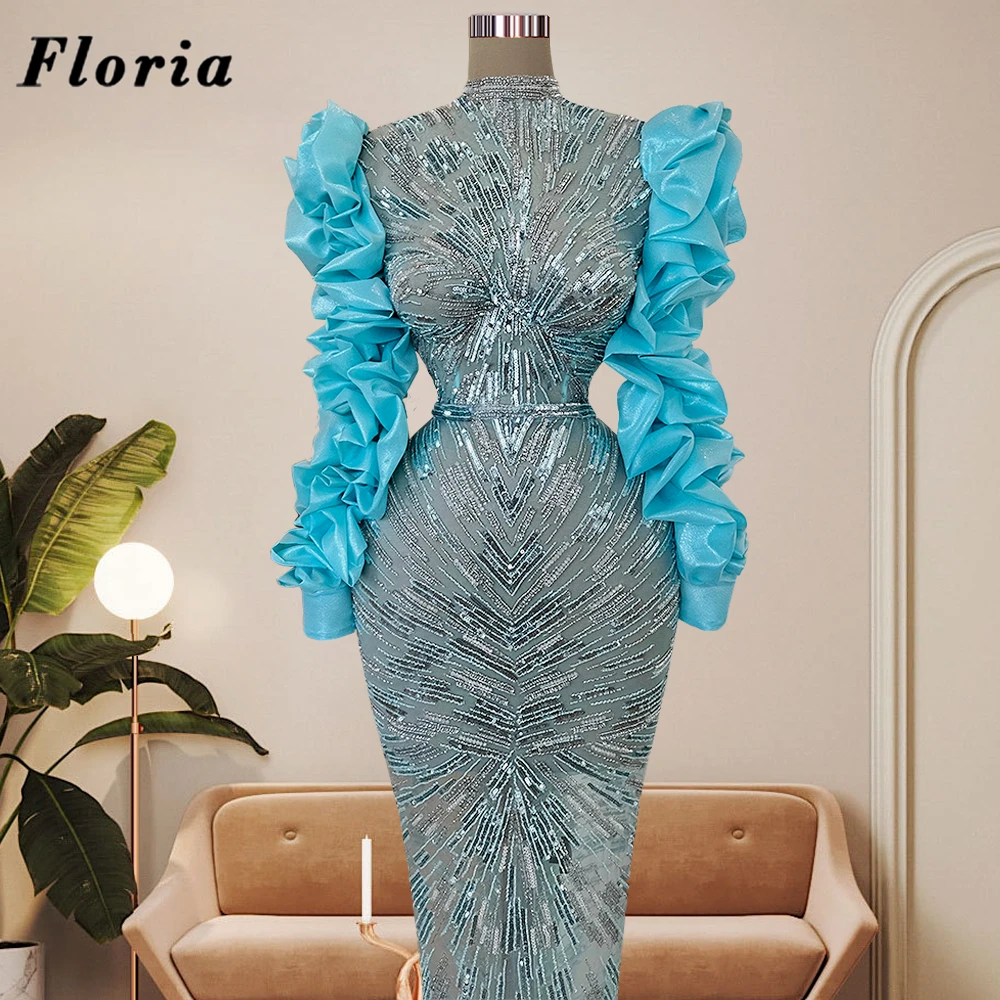 Floria inchado mangas compridas vestidos de noite 2023 nova moda vestidos de celebridade couture lantejoulas vestido de festa feminino