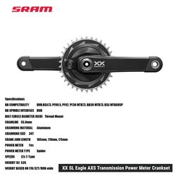 SRAM XX SL Eagle AXS Transmission Power Meter Crankset 34T 12s T-Type Compatible with Flight Attendant