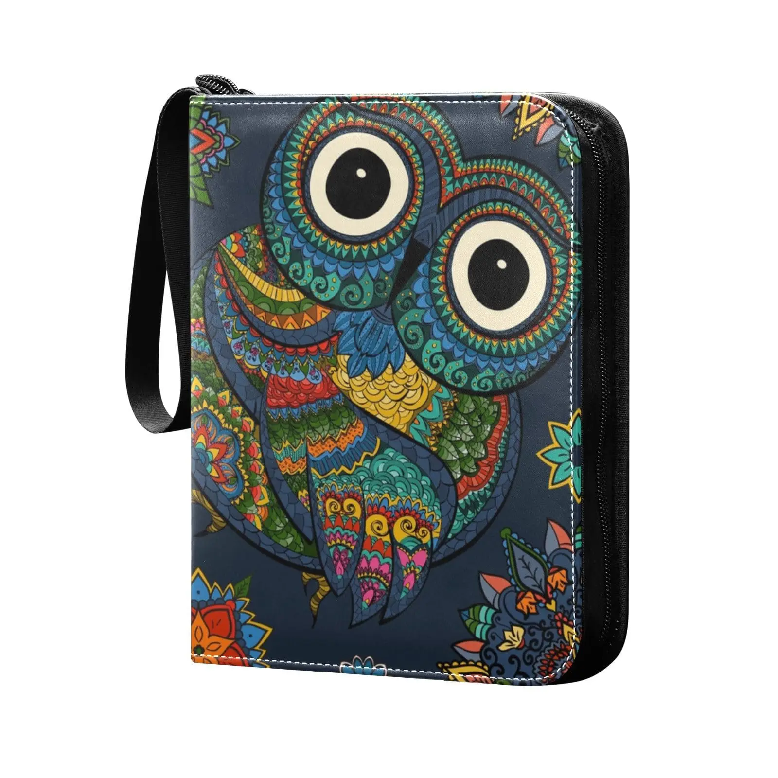 Retro Abstract Owl 4 Pocket Card Binder, 400 Double Sided Pocket Album for Sport Game Cards, Unique Card Collection Storage