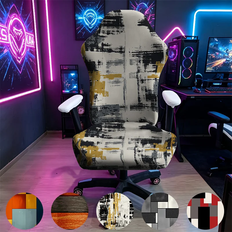 1PC Black Gold Abstract Brush Stroke Gaming Chair Cover, Stretch Elastic Anti-Scratch Slipcover for Gamer & Office Chair