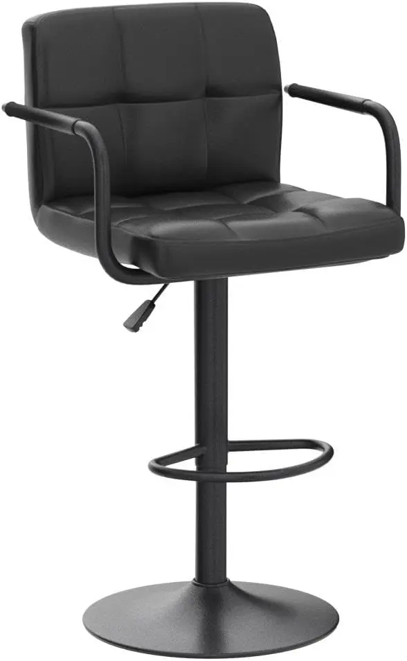 Vogue Furniture Direct Modern PU Leather Square Bar Stools, Adjustable Swivel Barstools with Back and Arms, Airlift Counter