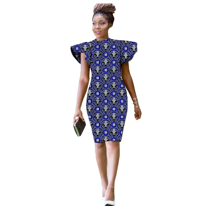 Hand Cut Nigerian Style O-Neck Dress Single Layer African Print Raglan Sleeve Design Women\'s Ankara Outfit