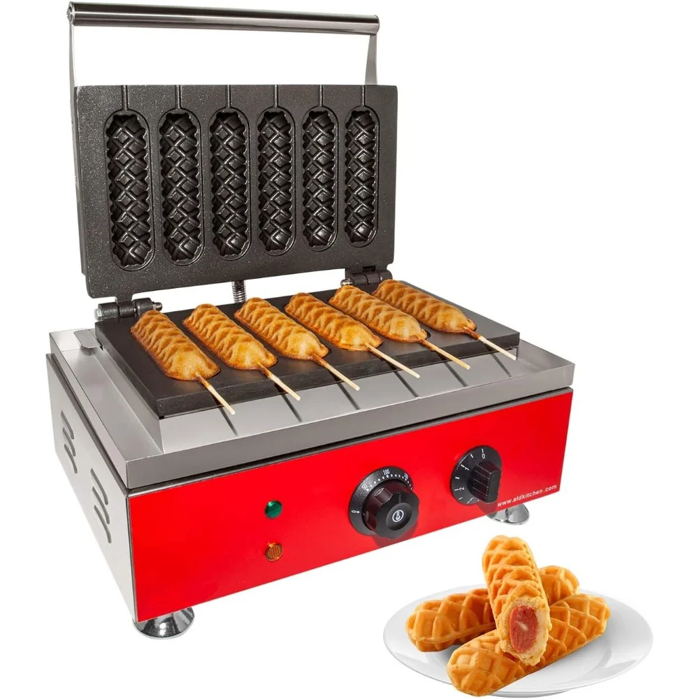 HAOYUNMA Waffle  Corn Dog Maker with Red Panel for Business | Stainless Steel | Waffles on a Stick | 110V