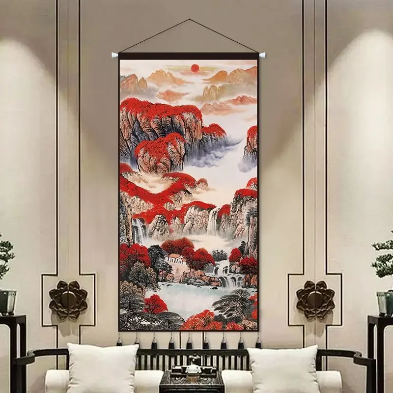 

Chinese Style Landscape Scroll Painting Living Room Office Room Decor Aesthetic Tapestry Wall Hanging Decoration Poster Wall Art