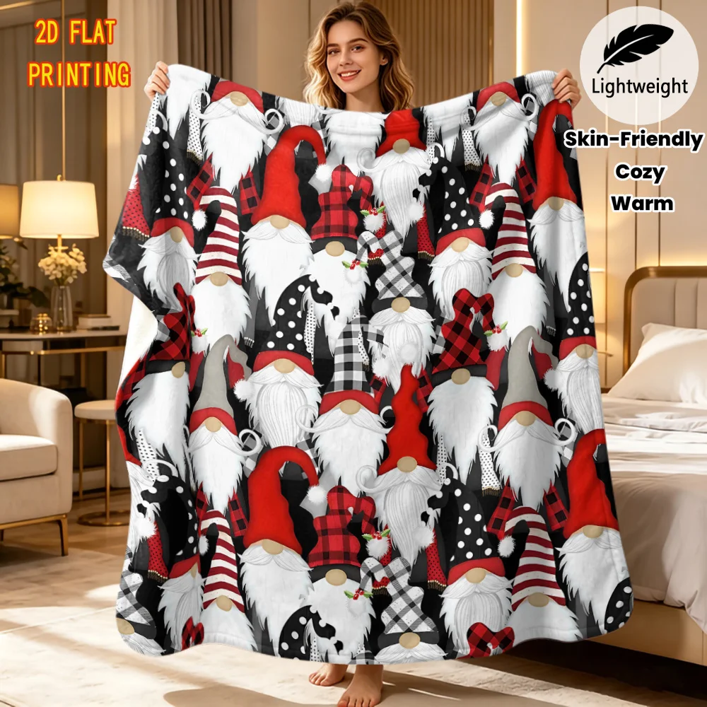 Lightweight Flannel Christmas Throw Blanket Gonk Faceless Gnome Snowflake Print Cozy Rug Indoor Xmas Decor