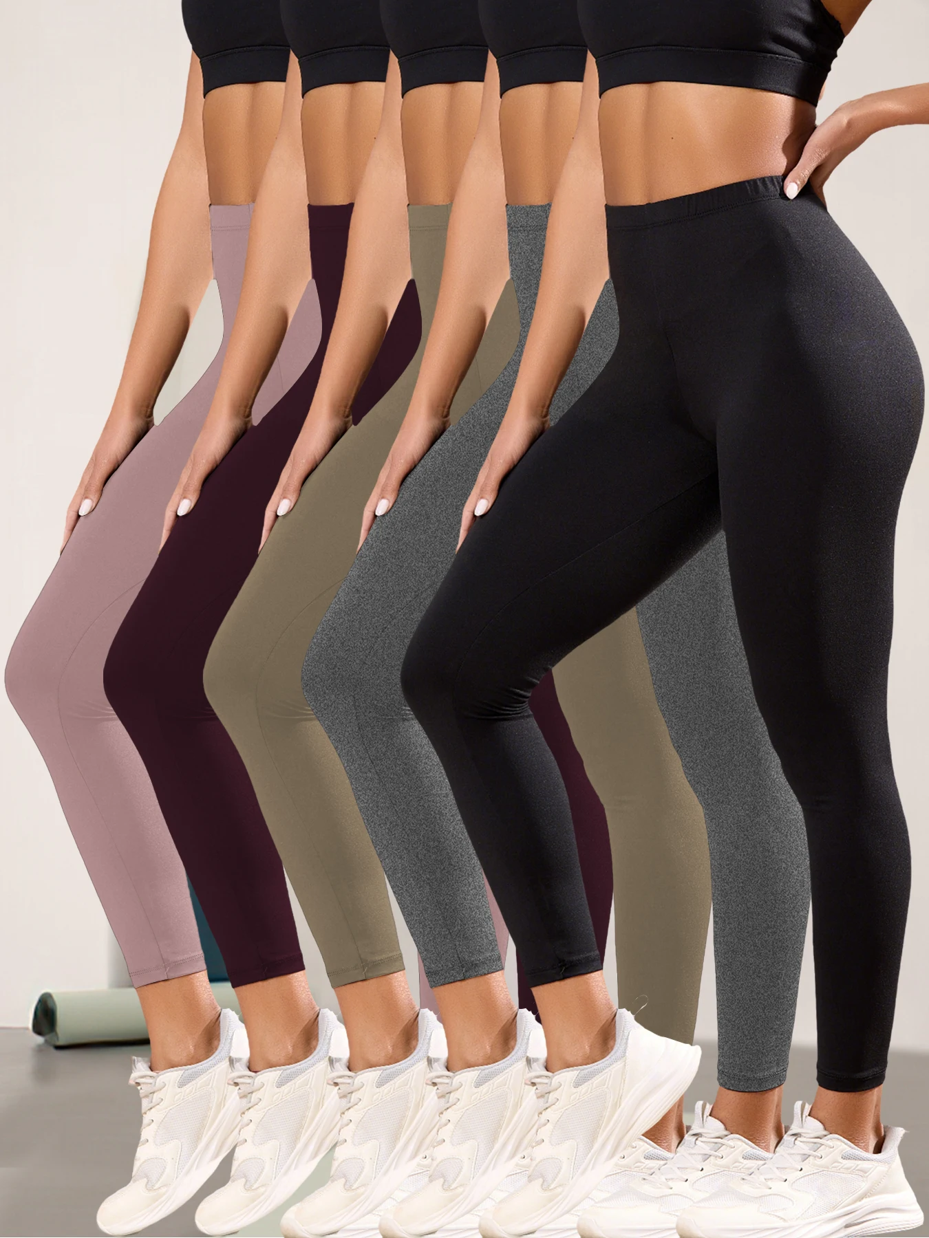 

Plus Size 5 Pack Super Soft Sport Leggings For Women No See Through Workout Running Yoga Athletic Leggings RUNNING