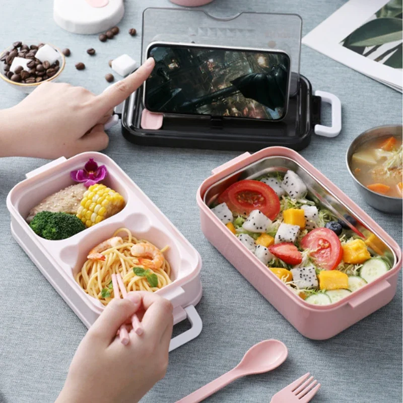 

304 Stainless Steel Lunch Box 2-layer Microwave Heated Lunch Container Food Storage Box