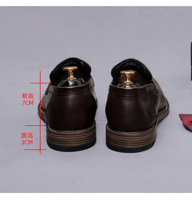 Genuine Leather Loafers Slip On Dress Shoes Luxury Metal Buckle Brogue Detail Layered Formal Social Business Wedding Footwear