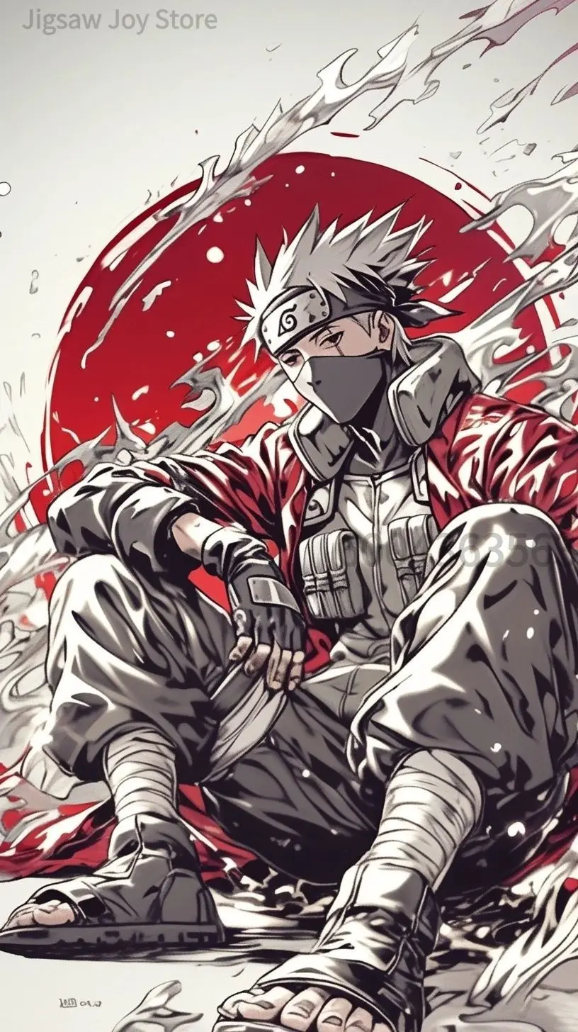 500-2000pcs Red Sun Ink Wash Ninja Jigsaw Puzzle,Retro Japanese Manga Art Puzzle, Hand Assemble Game, Anime Fan Collectible Gift