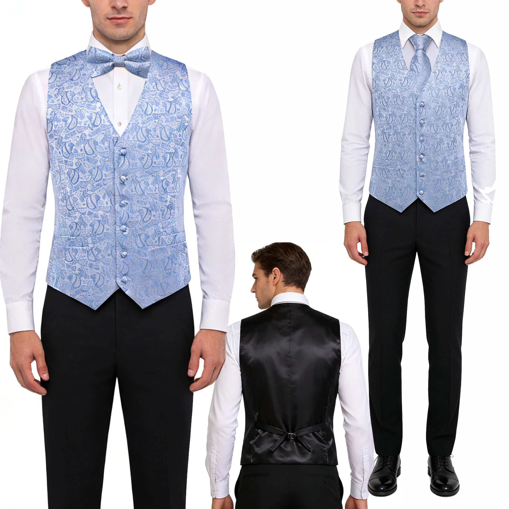 

Men's Formal Tuxedo Vest - Paisley Floral Pattern Waistcoat Necktie Bowtie Pocket Square Cufflinks for Business Wedding Party