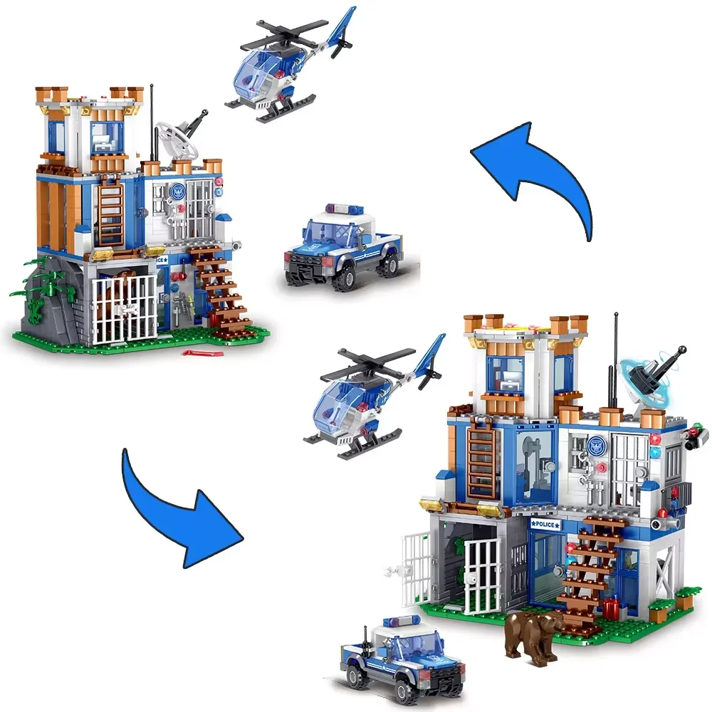 City Police Station Building Set,STEM Toy with Helicopter Airplane,Police Car, Radar,Police Station,Building Set for 6+,819pcs