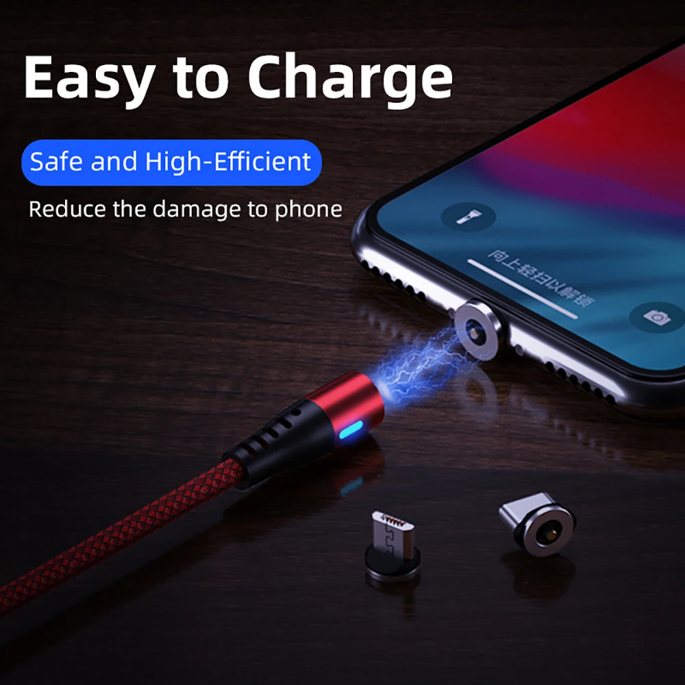 AUFU 360 Rotate Magnetic Type C Cable For Xiaomi Samsung iPhone Huawei Mobile Phone Magnet USB C Charging Cable Micro Usb Wire