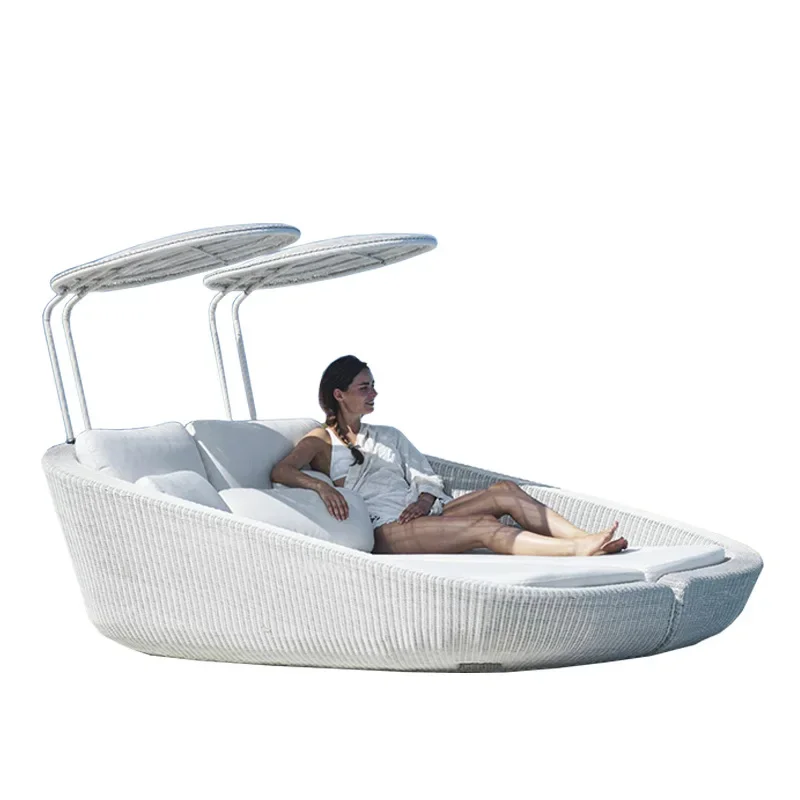 Outdoor leisure bed courtyard balcony rattan lounger hotel swimming pool simple beach imitation rattan lounger
