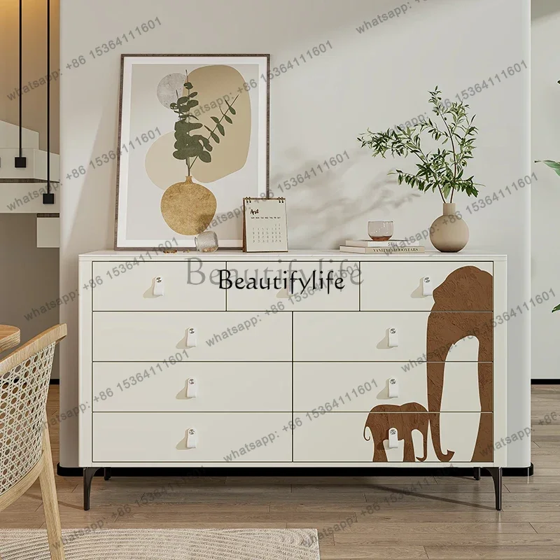 

ls42Italian minimalist entrance living room locker bedroom storage drawer type cream wind nine chest cabinet