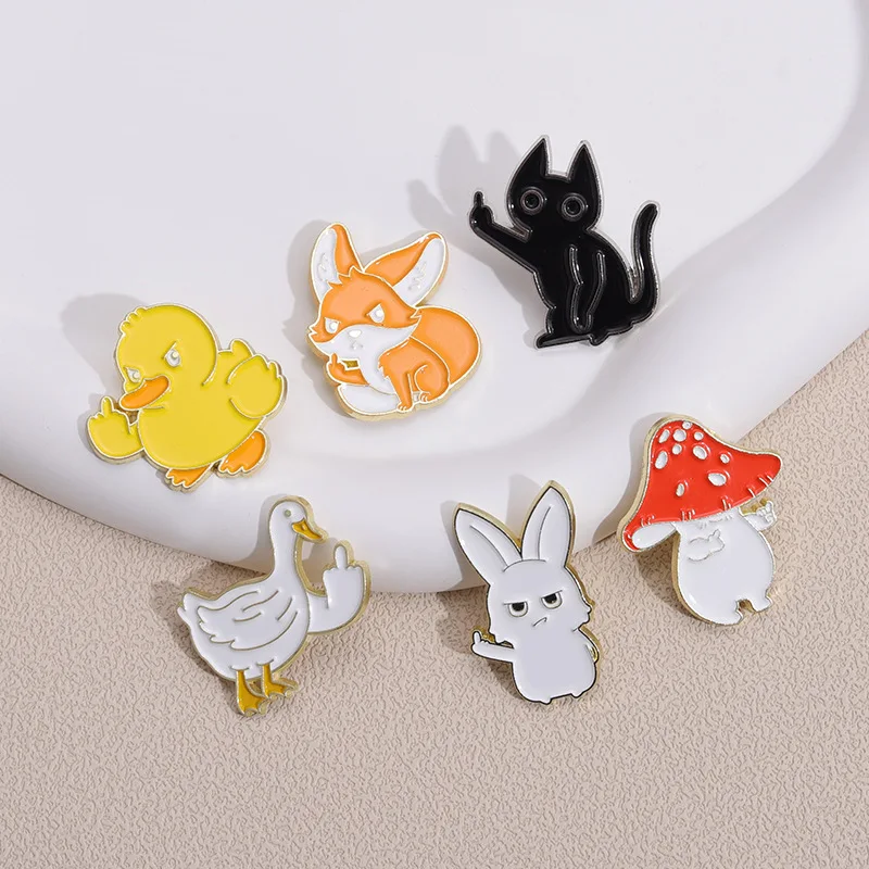 Broches de dedo rude animais personalizados, crachás de lapela, presente de joias para crianças e amigos, alfinetes de esmalte sarcástico, pato coelho raposa e gato