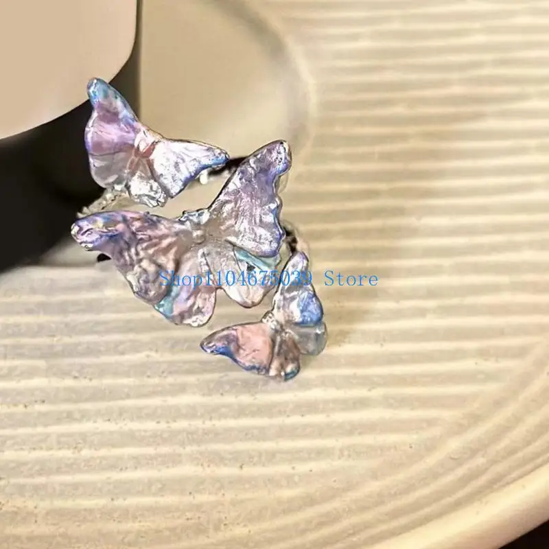 5asd Metallic Color Shifting Adjustable Butterfly Ring Comfortable Jewelry For Trendy Outfits