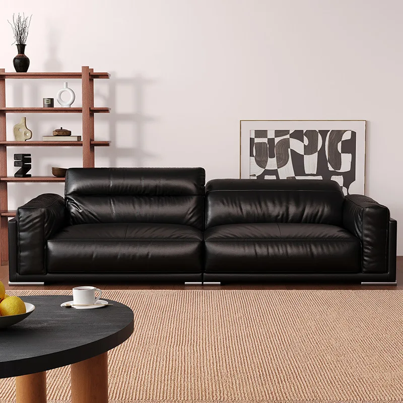 

First layer cowhide sofa Bauhaus retro black oil wax