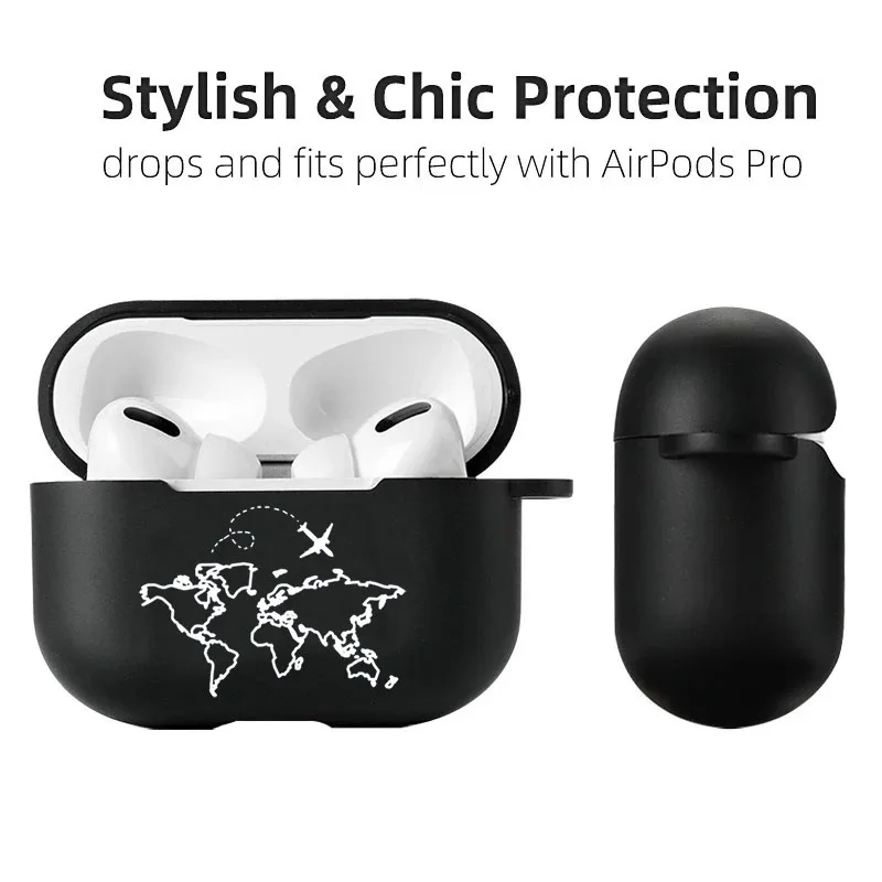 Reise Karte Design Airpod Fällen 3 für 2 1 Pro Gen Air Schoten Pro Abdeckung Schwarz Kopfhörer Box Flugzeug Coque