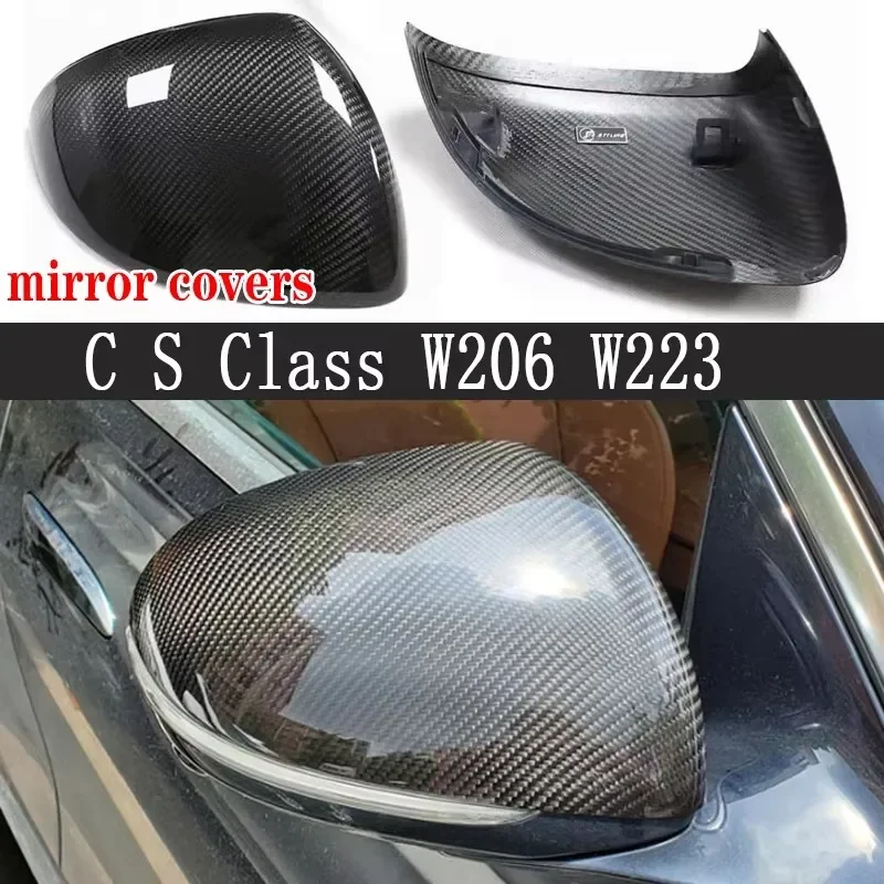 

For Mercedes Benz C S Class W206 W223 Upgrade Shells Rearview Cap Dry Carbon fiber rear view mirror case cover