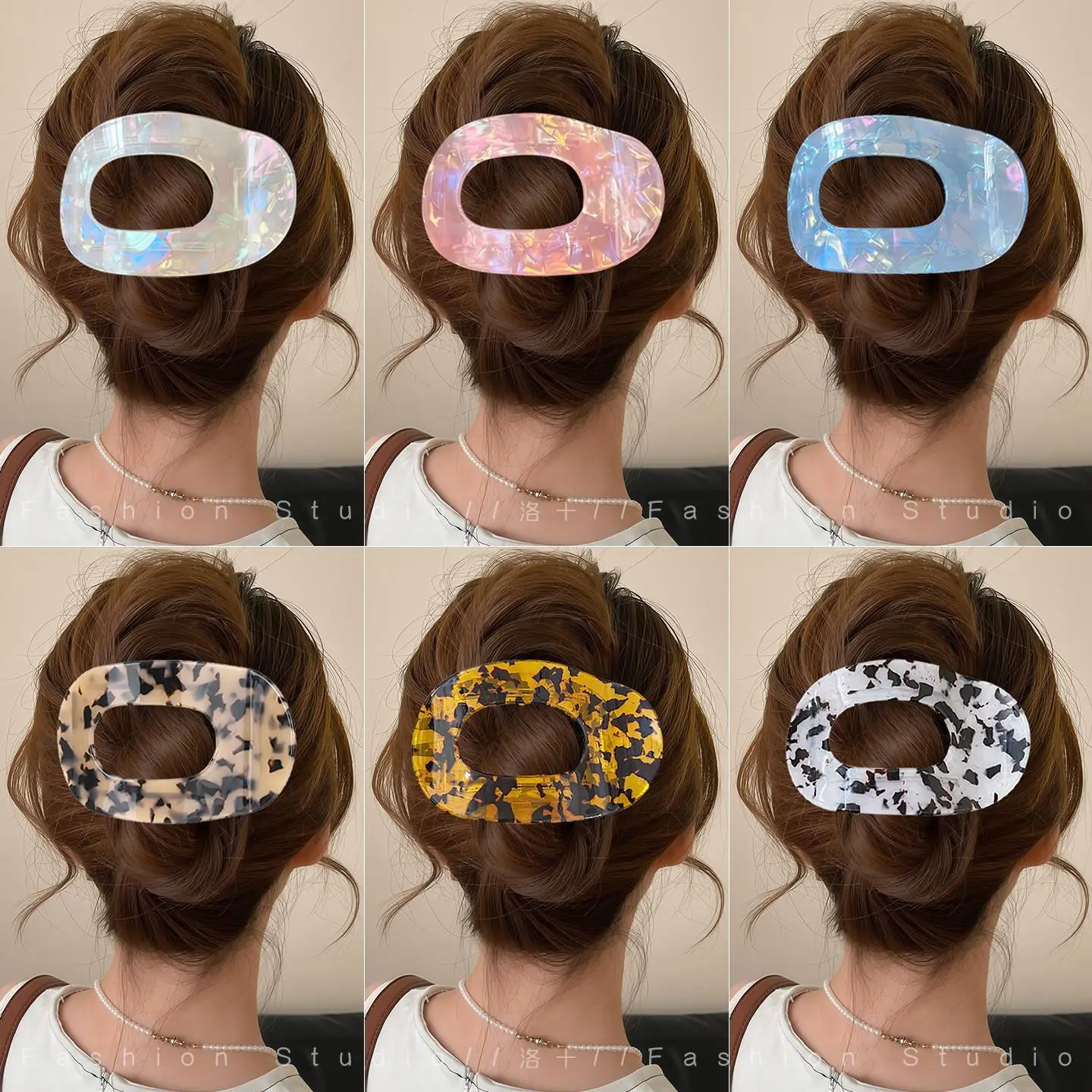 

No head, abalone grab clip, female round flat back head, acetic acid plate hairpin curved ponytail clip