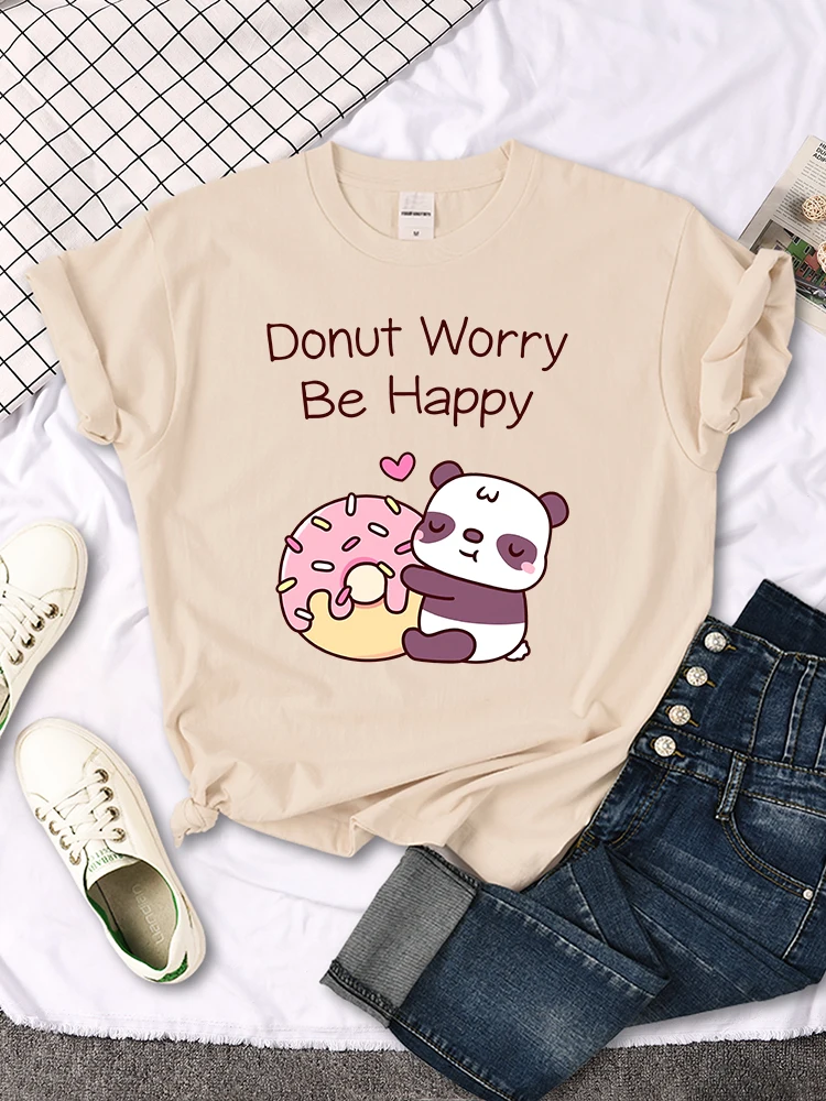 Panda Eat Donuts Cute Printing T-Shirt Woman Kawaii Cartoon Graphic Blouses Women Fashion oversize Harajuku Funny Girl T Shirts