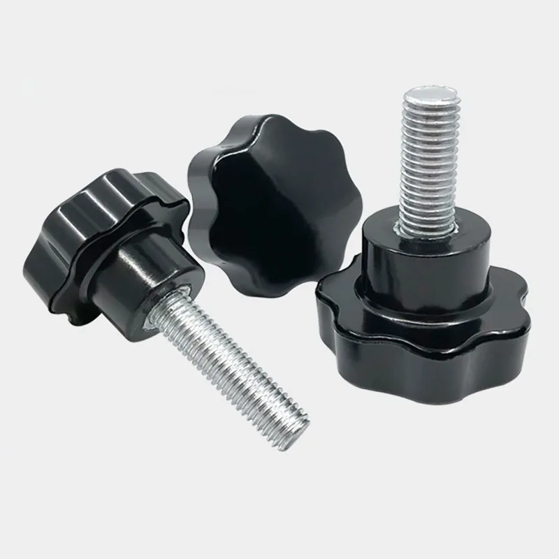 M4/M5/M6/M8/M10/M12 Carbon Steel Plum Blossom Star Shaped  Plastic Hand Tightened Bolt Mechanical Knob Screw Length 10-100mm