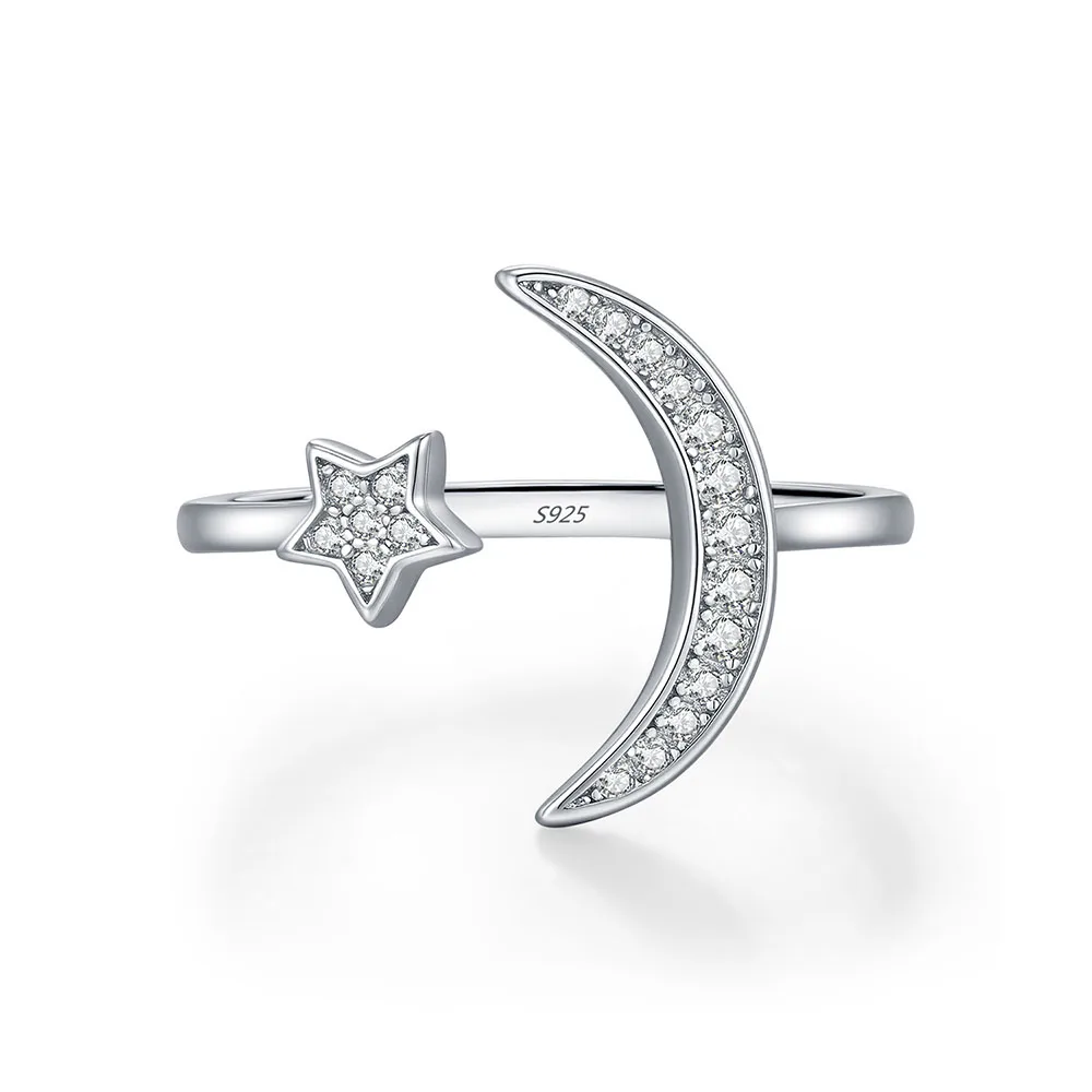 

Apexelle Brand Fashion Jewelry 925 Sterling Silver Rings Delicate Moon Stars Zircon Finger Rings For Women Fine Jewelry