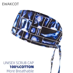 Women Men Medical Cap Cotton X-ray Skull Printed Hospital Clinic Work Hats Surgical Hat Surgeon Nursing Hats Pharmacy Scrub Caps