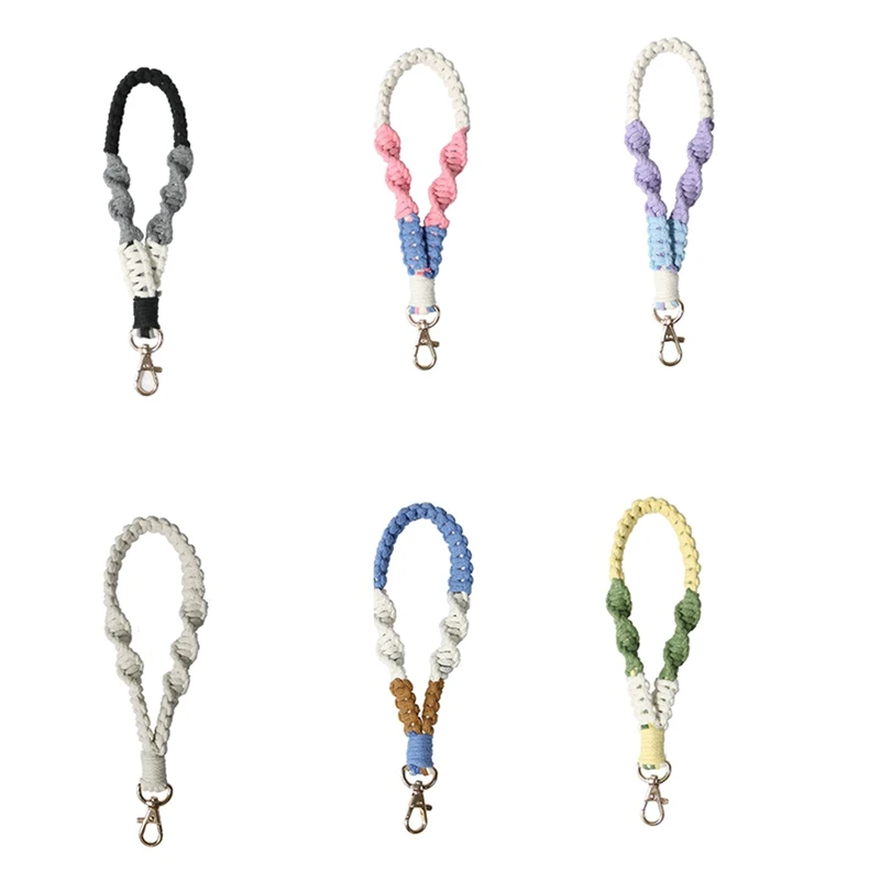 6PCS Boho Macrame Phone Wrist Strap, Cell Phone Lanyard With Tether Tab, Keychain Wristlet Charm, Anti-Loss Phone Chain