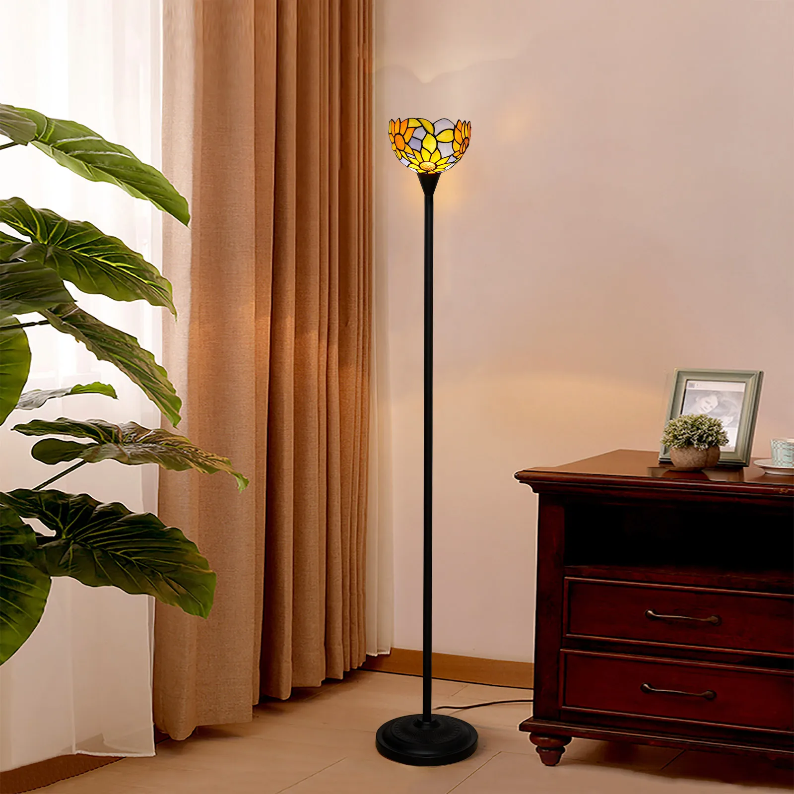 Torchiere Floor Lamp Victorian Stained Glass Lamp Antique Tiffany Style Standing Light for Home,Office,Hotel Decor