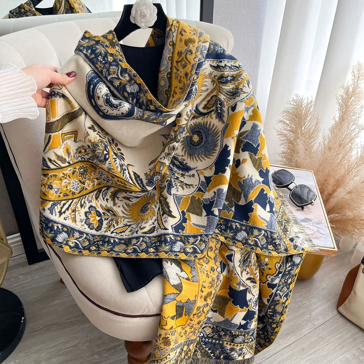 

НОВЫЙ брендовый женский двусторонний шарф, имитация кашемира, мягкая теплая шаль из пашмины, зимний уличный холодостойкий ветрозащитный шарф-одеяло