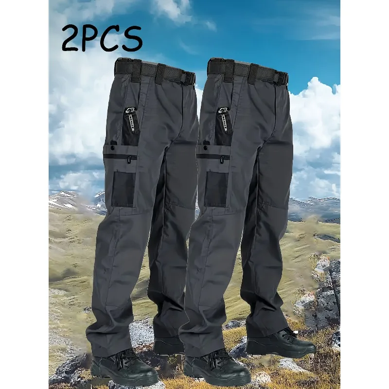 

2pcs Men's Spring and Autumn Tactical Overalls Pants Men's Outdoor Leisure Work Pants-multi-pocket,Windproof Breathable Pants.