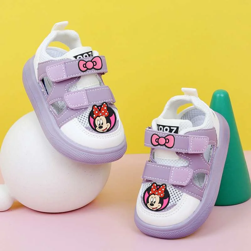 Disney menino respirável criança sapatos meninas dos desenhos animados sapatos casuais minnie verão crianças bonito sapatos de tabuleiro mickey mouse sandálias do bebê