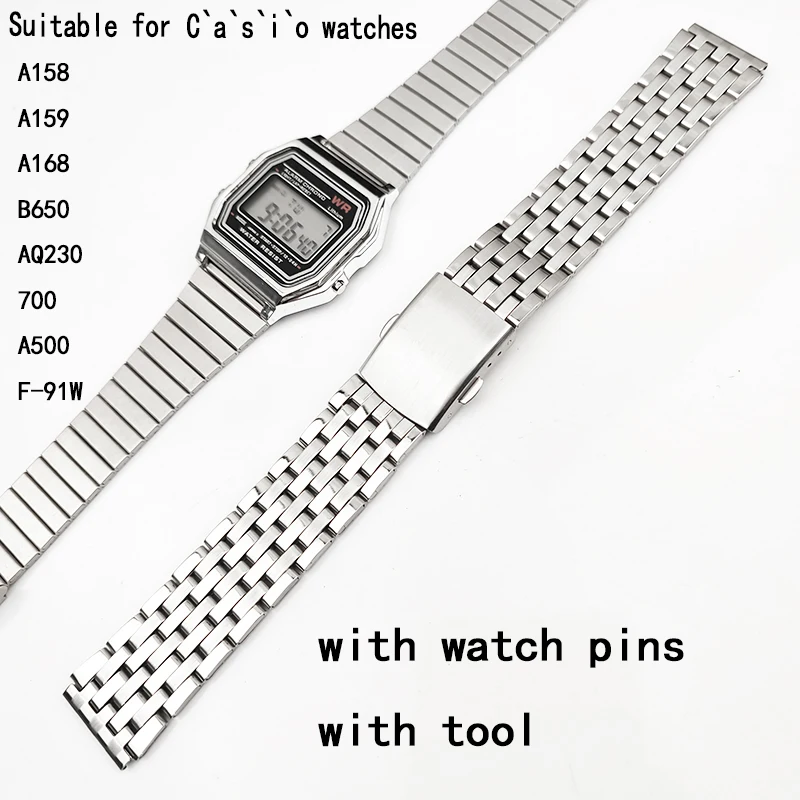 Watch strap for Casio small square A158/A159/A168/B650/AQ230/700/A500/F-91W stainless steel strap