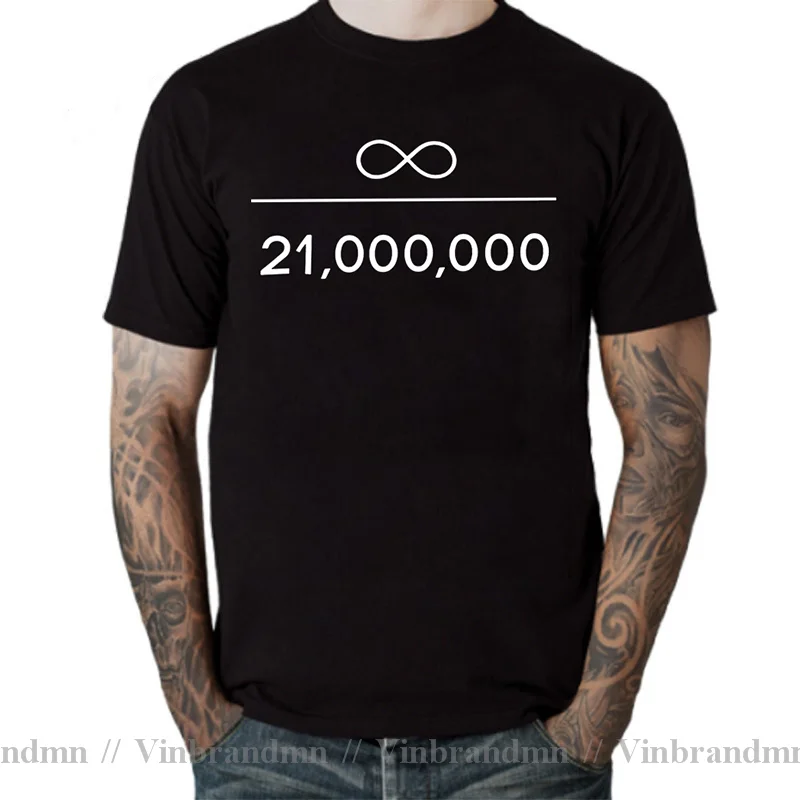 Infinity Divided By 21 Million Unique T-Shirt Bitcoin Cryptocurrency Miners Meme New Design Graphic T Shirt Stuff Hot Sale Tees