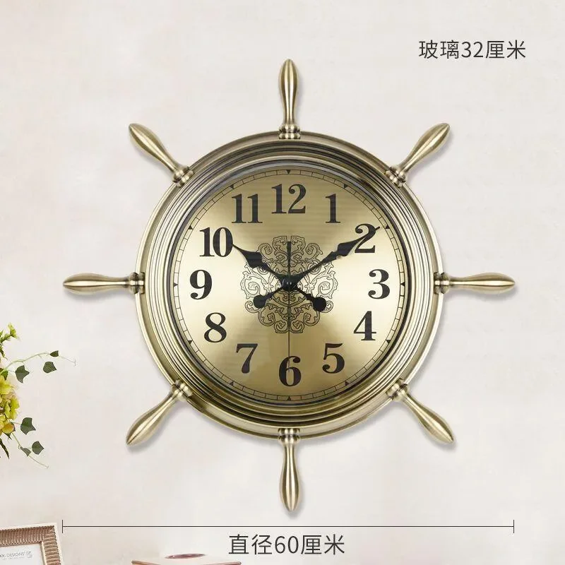 New Creative Modern Antique Wall Clock Stylish Large Living Room Home Silent Clock Helmsman Metal European Style Decor