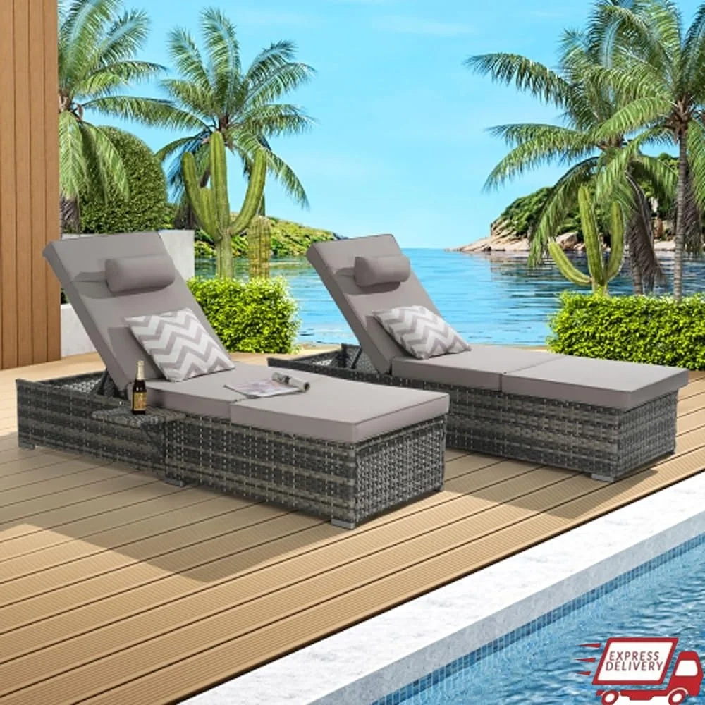 

2-Piece Outdoor Rattan Lounge Chair Set Adjustable Backrest Patio Furniture Ergonomic Weather Resistant Lightweight Garden Beach