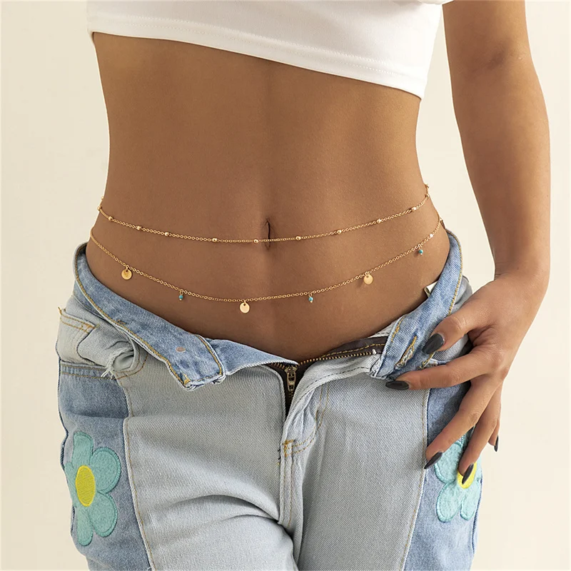 Sommer Boho mehr schicht ige Taille Perlen Frauen Mode geometrische Pailletten Bauch kette sexy Körper kette Schmuck