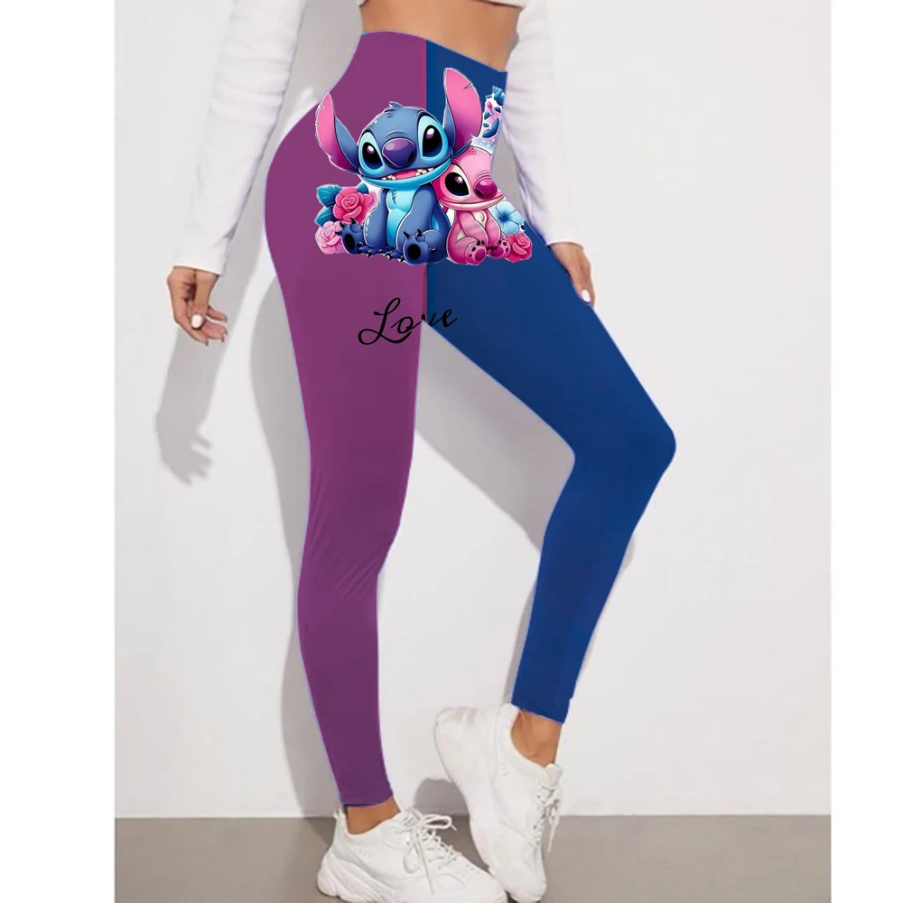 Disney Stitch พิมพ์ Checkered สตรีกีฬาและฟิตเนสกางเกงขายาวผู้หญิง Tiedye GYM Leggings Mujer Push Up Booty กางเกงฟิตเนส