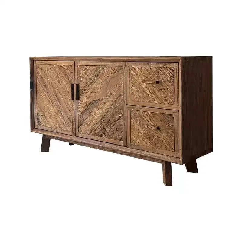 

American rural retro old solid wood dining side cabinet living room log entrance cabinet