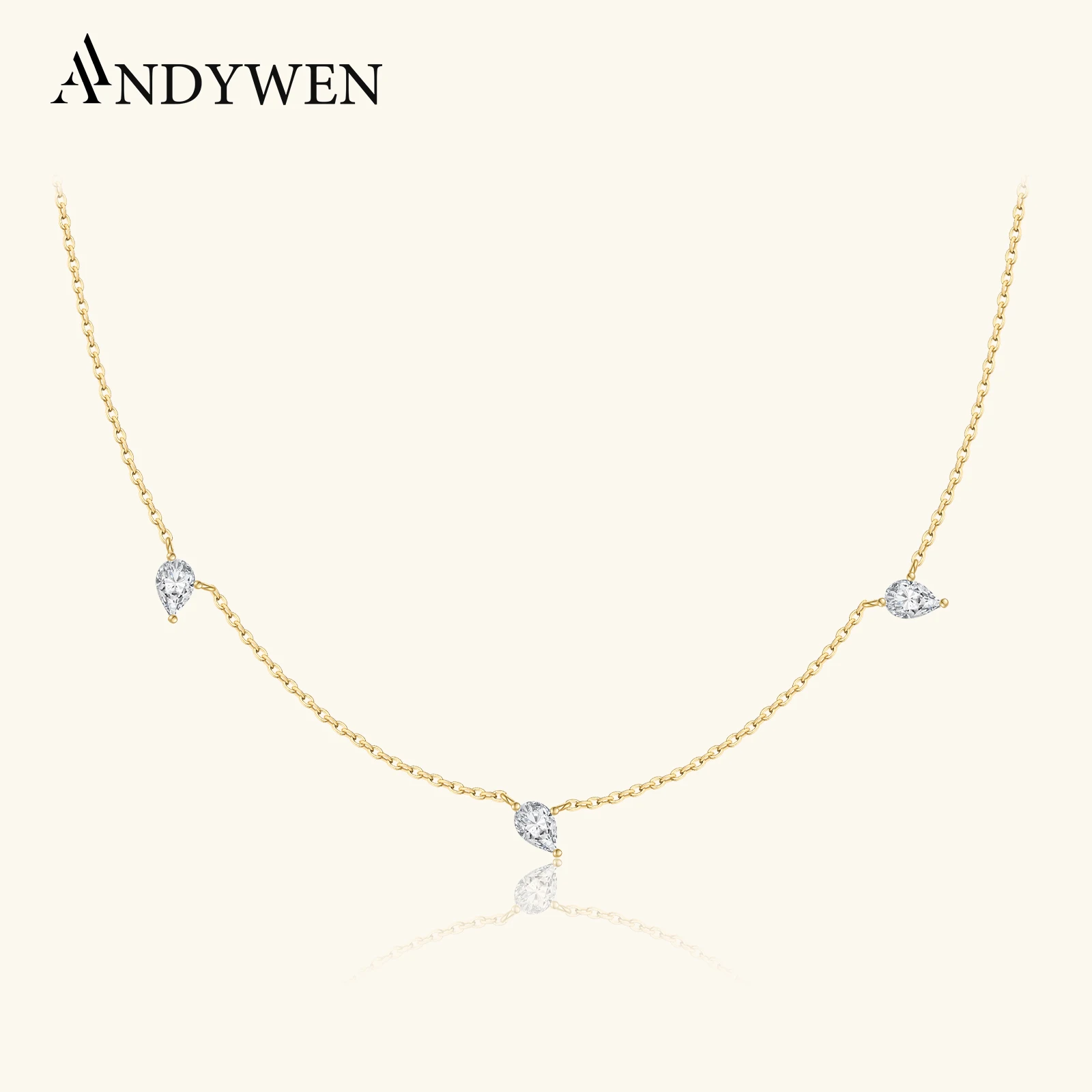 

ANDYWEN Winter 925 Sterling Silver Three Pear Shape Luxury Zircon Charm Long Chain Necklace Jewelry Gift Trendy Fine Jewels Neck