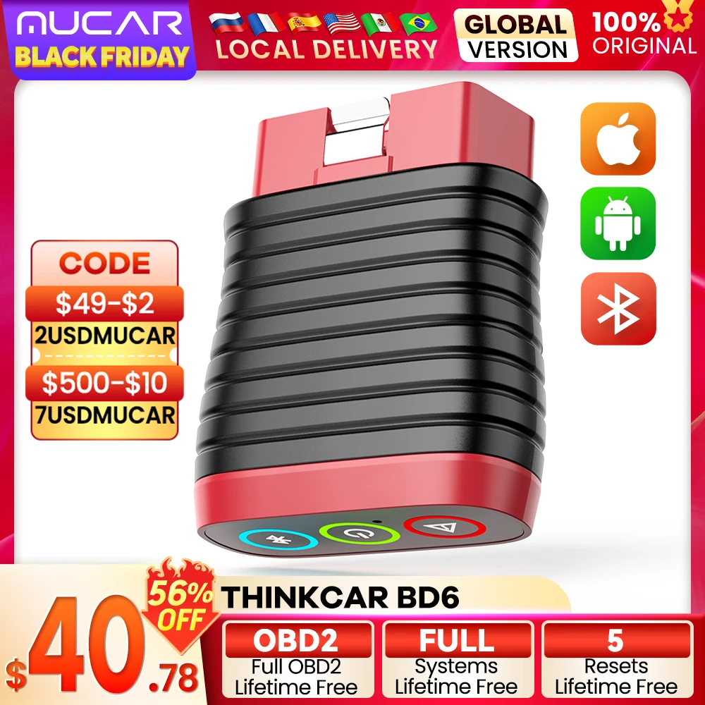 THINKCAR BD6 OBD2 Scanner Free Engine Scan Tool Full System Auto Code Reader ABS BLEED,BRAKE,ETS,IMMO,OIL Reset Diagnostic Tool