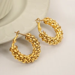 Unique Design Hollow Stainless Steel Hoop Earrings For Women 18k Gold Plated Waterproof Women's Earring Ear Hoops Woman Jewelry