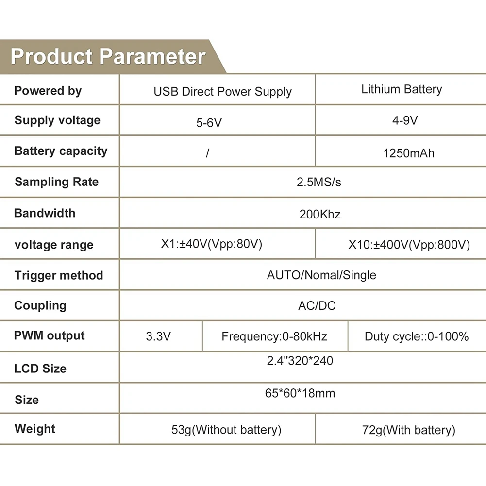 LCD Handheld Digital Oscilloscope Kit - 200Khz Digital Oscilloscopes Portable 2.5Ms/S Sampling Rate, 80Khz Pwm, Trigger