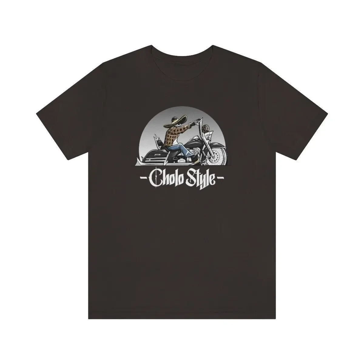 Cholo Style Motorcycle T-Shirt Design Skeleton Biker Riding Bagger